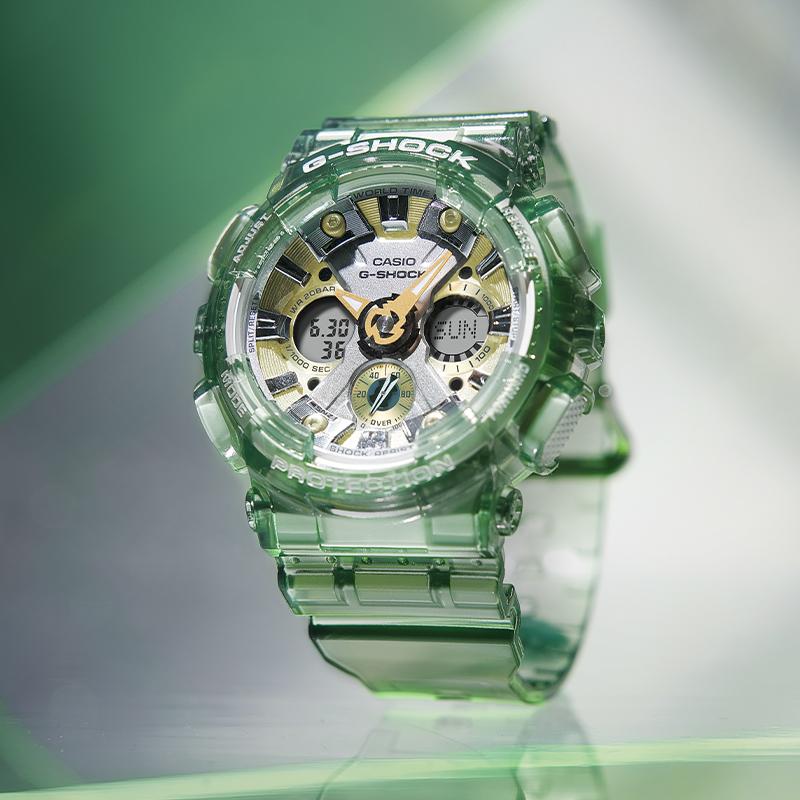 Casio LCD/Pointer Dual Display Series Fashionable Sports Watch Dual Display Waterproof Ice Crystal Green Quartz Movement Resin Strap GMA-S110GS-3APR
