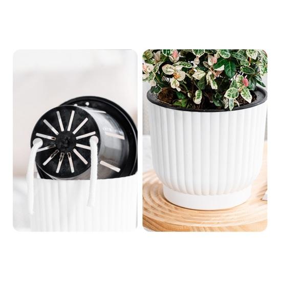 Self Watering Pots for Indoor Plants Plastic Wicking Flower Pots Modern African Violet Planter with Reservoir And Wick Rope