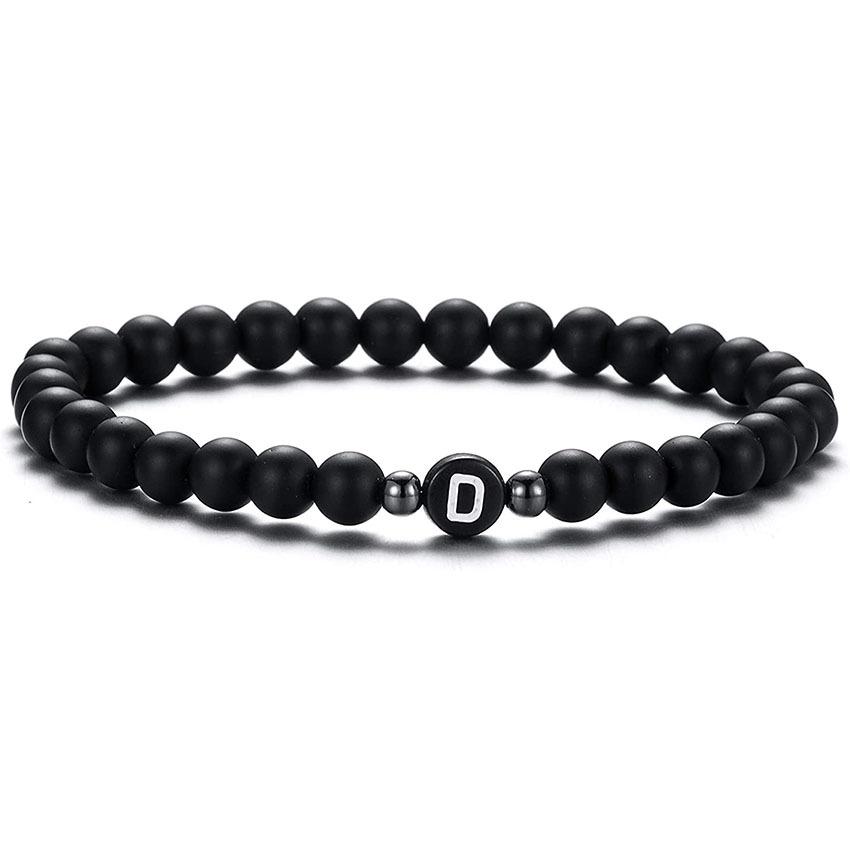 6 mm Armband aus natürlichem, mattiertem Achat für Damen und Herren, handgefertigtes Perlenarmband mit Buchstaben, modisches Design mit 26 Buchstaben, Partnerschmuck