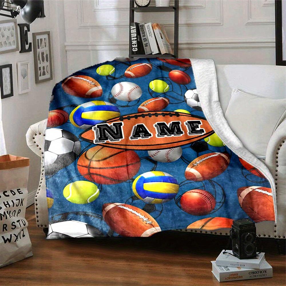 Sports Balls Home Customize Your Name Blankets Comfortable Soft Lightweight Multipurpose Blanket For Picnic Sofa Office Bed Living Room Suitable As