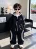 Boys' Two-Piece Spring & Autumn Set: Hooded Jacket & Casual Pants, Stylish Color Block Outfit