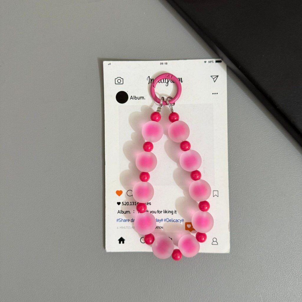 Fashion Comparison Candy Color Rainbow Matte Round Bead Girl Phone Rope with Card Earphone Set Keychain Bag Pendant Decorative Accessories