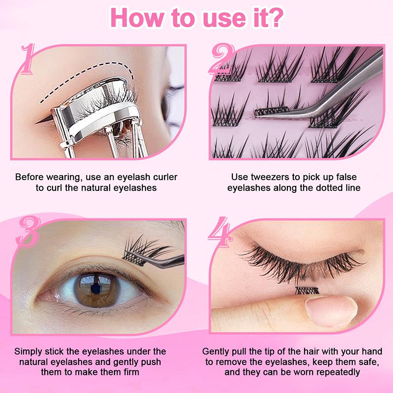 1 Box Self Adhesive Eyelash,Pre Glued Eyelash,Cluster Eyelash,No Need Glue,Easy To Put On, Diy Eyelash Extension