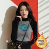 Women's Chic Velvet Raglan Color Block Slimming Long Sleeve Stand-up Collar T-Shirt