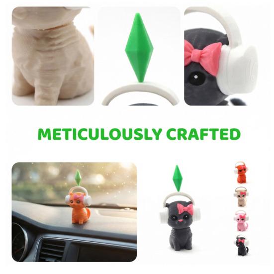 Cute Cat Figurine 3D Printed Shaking Head Cat Sculpture with Spring for Car Dashboard Home Office Desktop Decor Collectible Animal Ornament for Game
