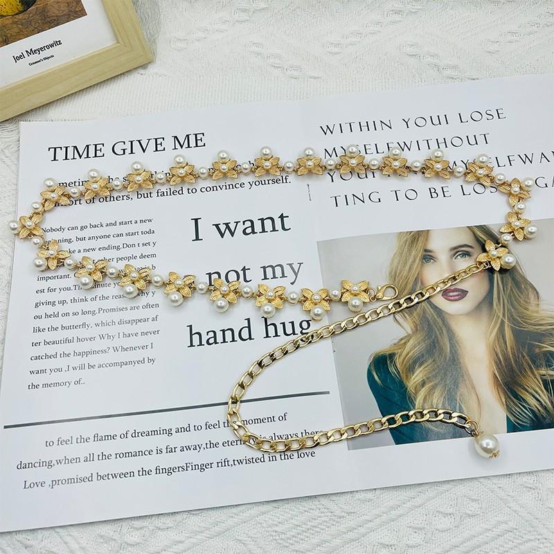 

Womens Metal Pearl Waist Chain With Clasp For Dresses And Skirts Summer Fashion GoldClover