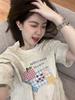 Pure cotton European goods American retro short-sleeved t-shirt women's summer loose fat mm lazy niche design half-sleeved top