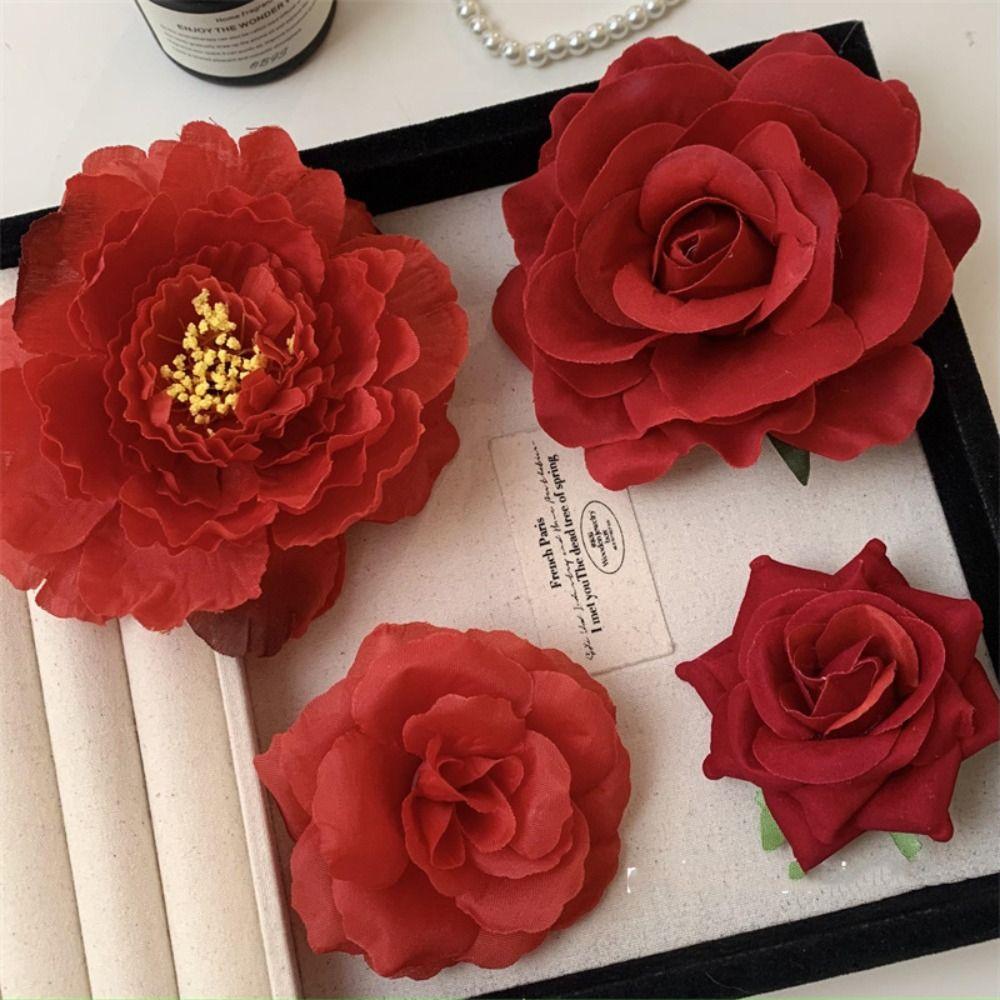 Bohemian Style Red Rose Hairpin Korean Style Girl Hair Clip Sweet Flower Hair Clip  Summer