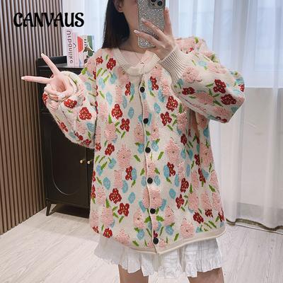 Manteau pull à fleurs douces pour femmes, cardigan tricoté de style paresseux coréen