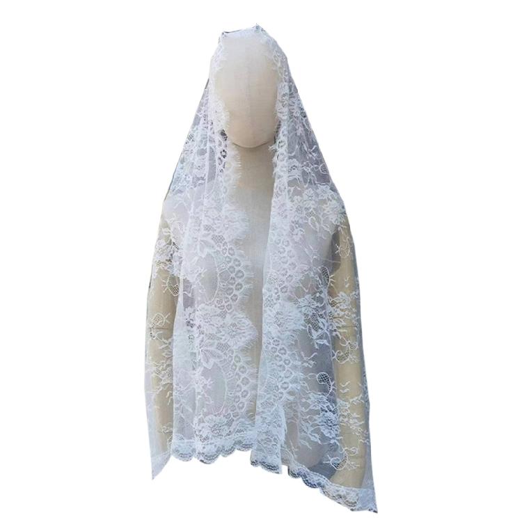 Lace Border Bridal Veil Halloween Make Up Mantilla Length Appliques Elegant Veil for Catholic Prayer Service