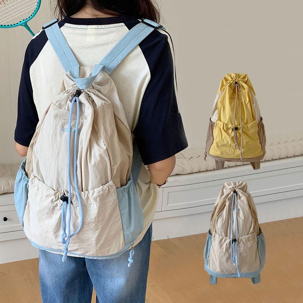 Simple Nylon Shoulder Bags Leisure Student Schoolbag Casual Drawstring Backpack  Unisex