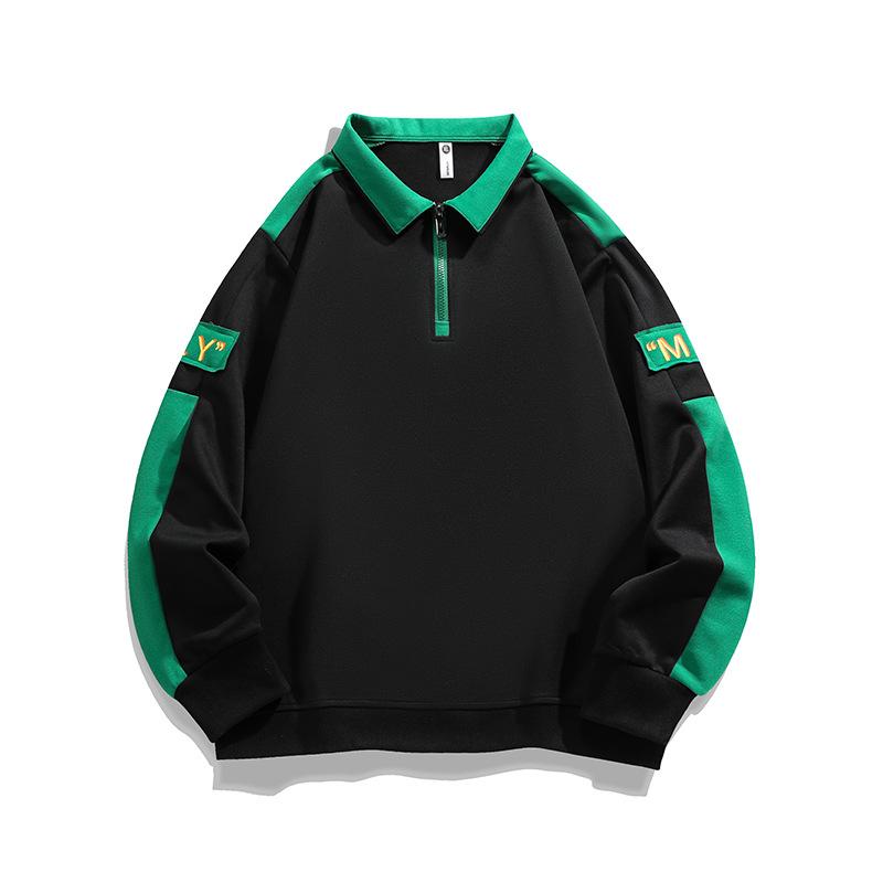 Весенне-осеннее тонкое худи с длинным рукавом, мужская рубашка поло, молодежный мужской топ M чёрный