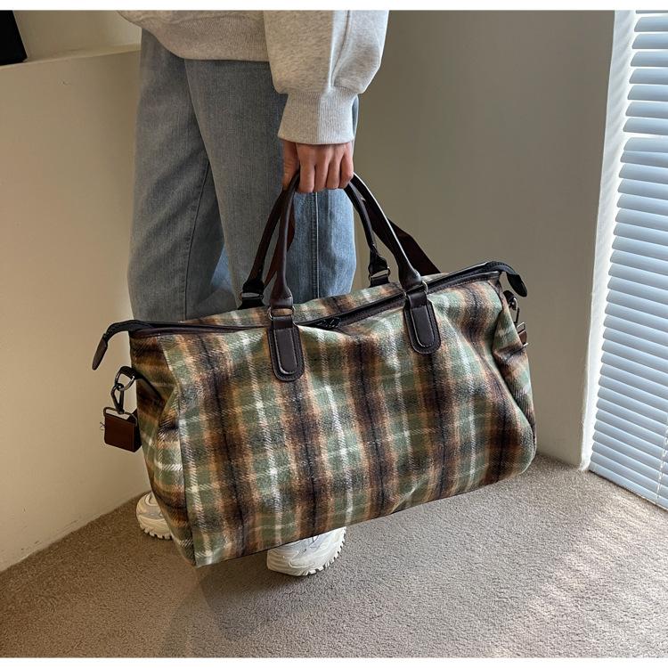 Portable Travel Bag Large Capacity Retro Plaid Crossbody Fitness Bag Short-distance Travel Luggage Bag