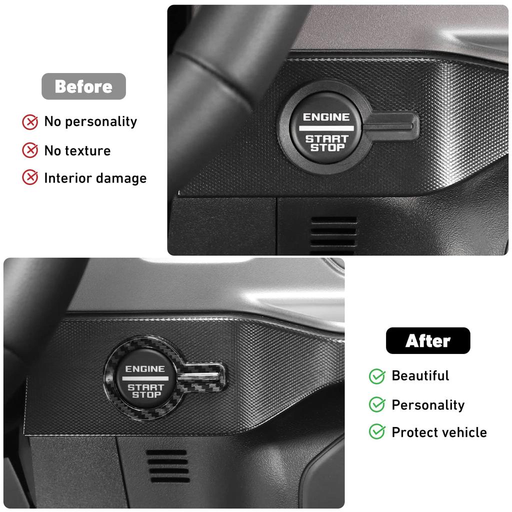 Lkip Push Start Button Ring Compatible with Ford Bronco -2025, Engine Start Stop Button Cover Trim for Bronco Interior Accessories(Carbon Fiber)