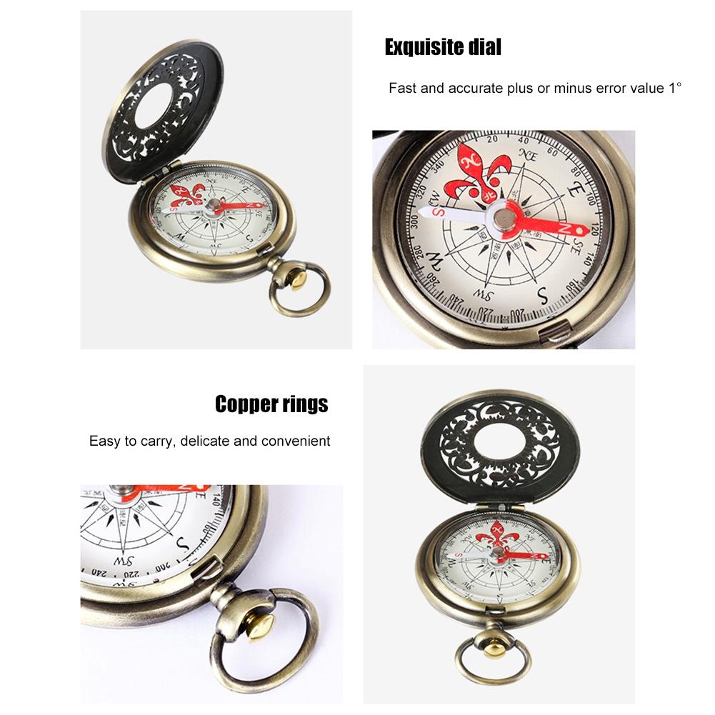 360° Vintage Bronze Pocket Direction Finder, Portable Metal Mini Navigator for Outdoor Hiking Camping Navigation Adventure Travel Use