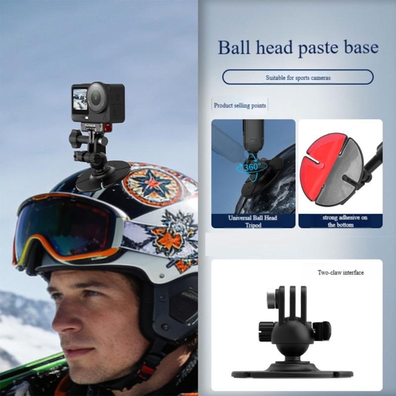 Flexible Adhesive Helmet Mount Base With 360 Swivels Ball Head For Secure Mounting On Various Surfaces