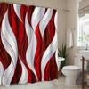 1pc Red & White Abstract Wave Pattern Shower Curtain - Stylish Polyester Bath Mat with Vibrant Red, White, and Brown Swirls, M