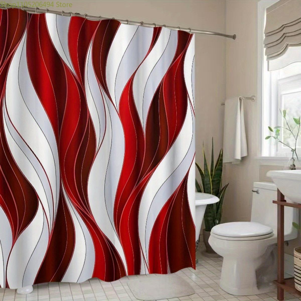 Textile Article Red/White 1Pc & Abstract Wave Pattern Shower Curtain - Stylish Polyester Bath Mat With Vibrant And Brown Swirls, M