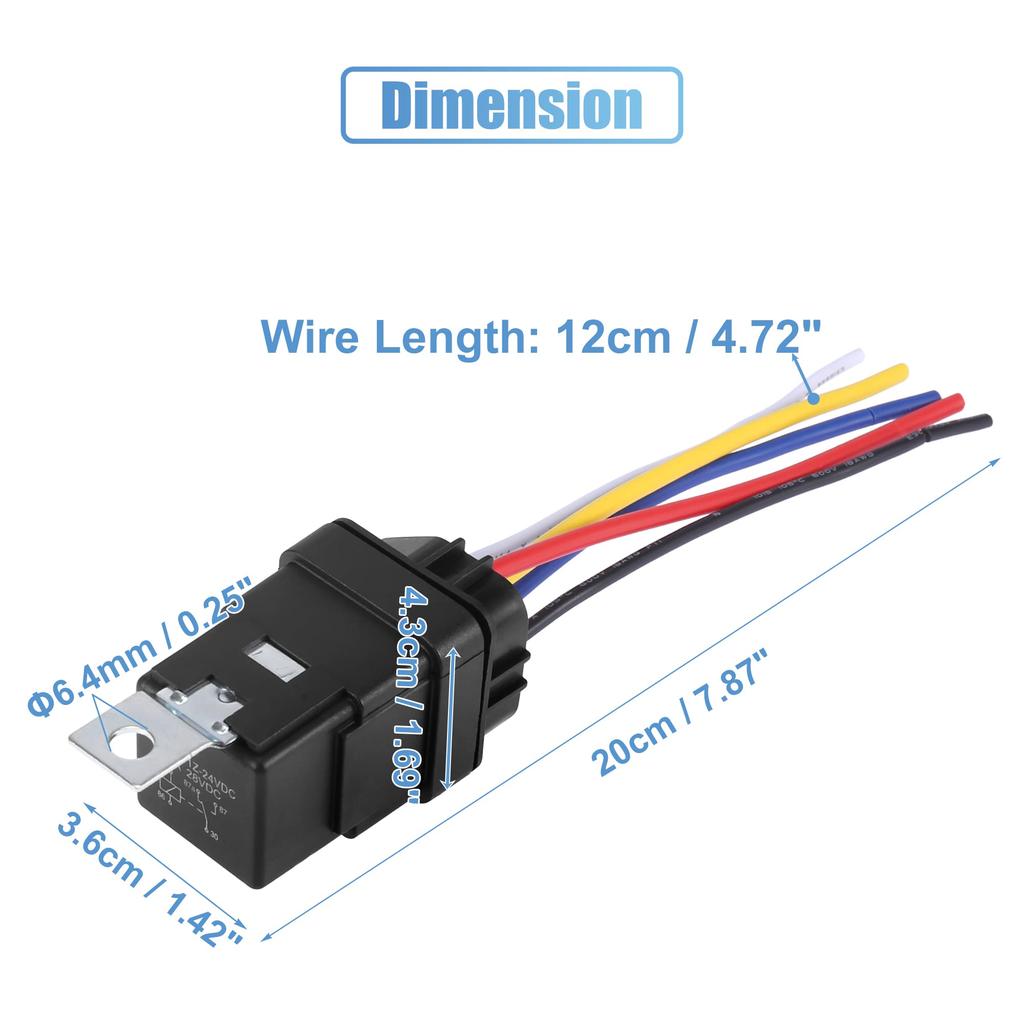 X AUTOHAUX JD2912 Relay with Wire for Automotive Pack of 5 Socket, 5-Pole, 40A, DC24V, Bundle, Universal, Waterproof, Use,