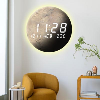 Moon Wall Clock Living Room Clock Wall Hanging Electronic Clock Planet LED Power Plug-in Clock