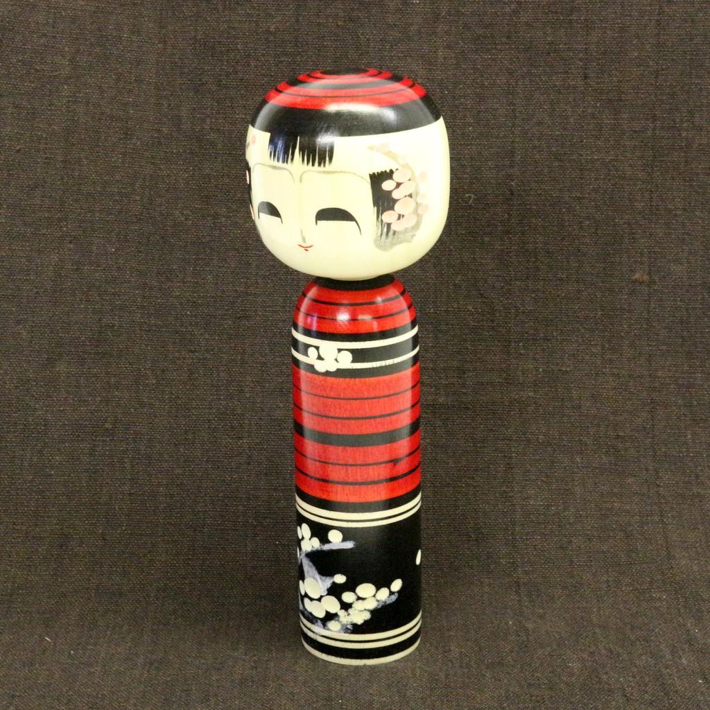 Traditional Red Plum Kokeshi Doll, 6 inches tall, Japanese souvenir, Made in Japan