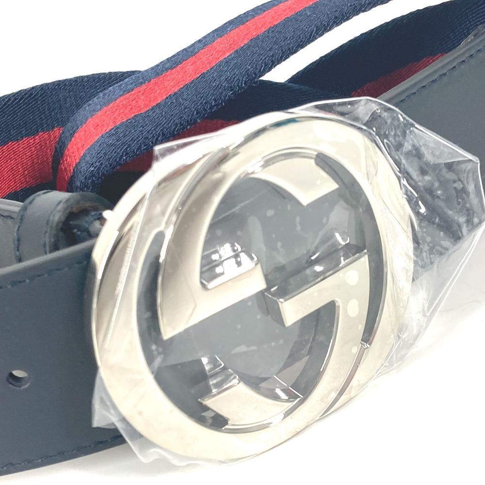GUCCI 411924 GG interlocking G Belt Accessories belt Leather/Canvas Navy/Red