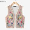 ZANZEA Women Casual Lace Up V-Neck Sleeveless Floral Print Cardigan Vest