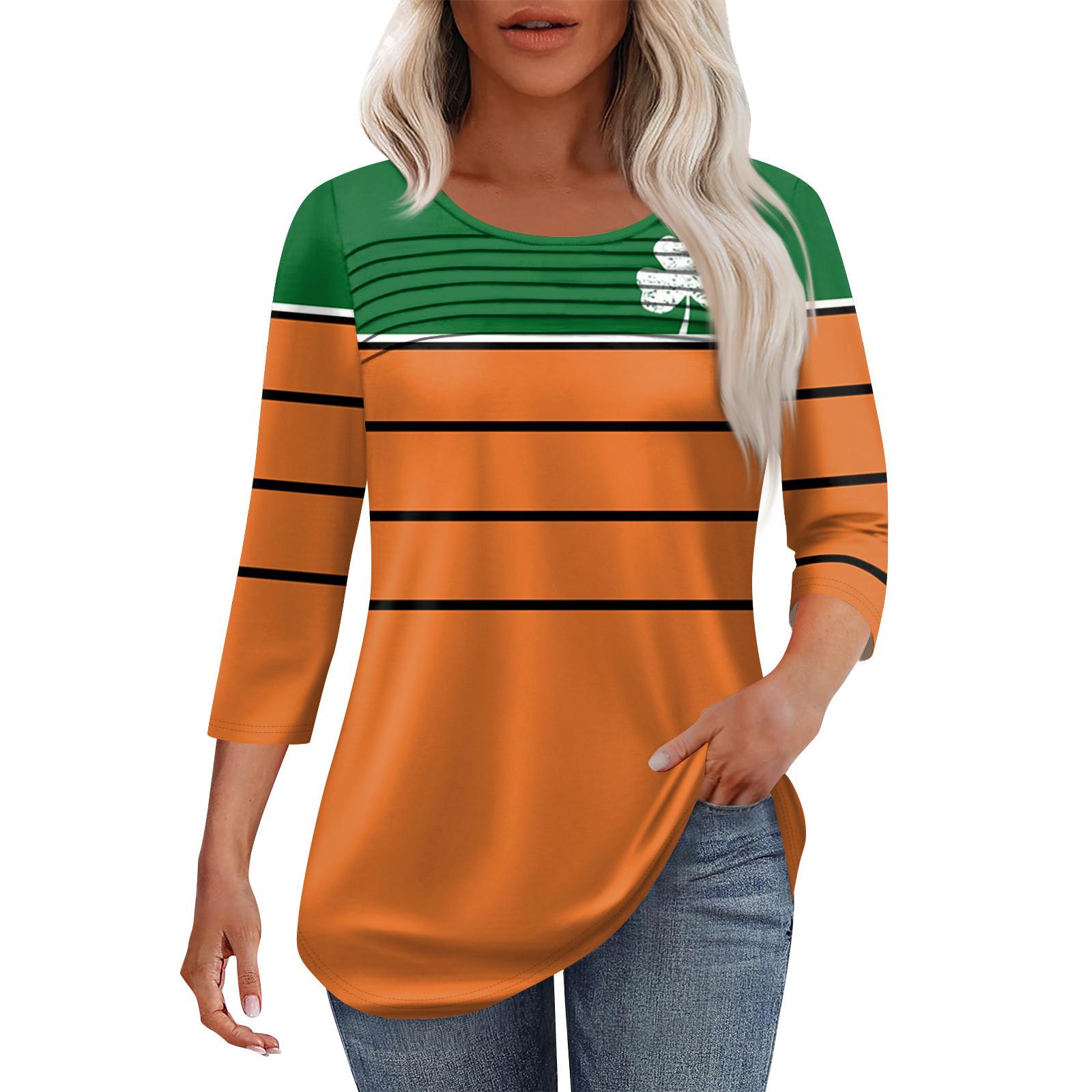 

Женская мода круглый вырез горловины плиссированная передняя планка топ рукав 3/4 M