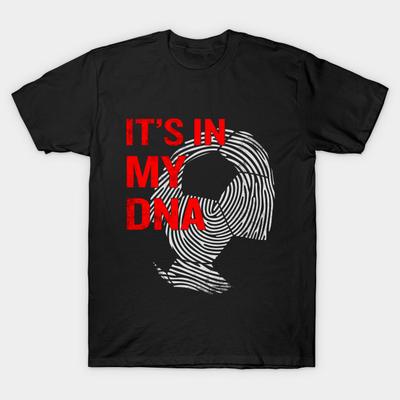 Men Black Print T-shirt Super Large TShirt Soccer-is-in-my-dna-funny-quote-fingerprint-blood No-Cut Heat Transfer Print Cotton Tshirt