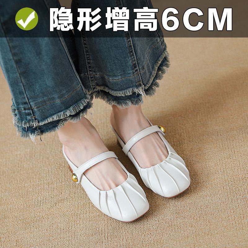 Baotou half slippers women wear new wrinkled fashion outside summer, single shoes increase in height, lazy people pedal sandals women