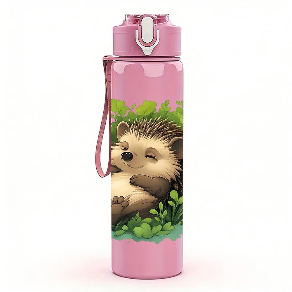 1PC Bush Cute Hedgehog 750ml Color Plastic Sports Water Bottle Leakproof Flip Straw Lid Suitable for Sports Office Home Use