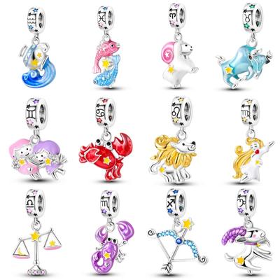 Copper Cartoon Zodiac Bead Charms Fluorescent Pendant Suitable Ideal For Bracelets Do It Yourself Womens Jewellery Accessories