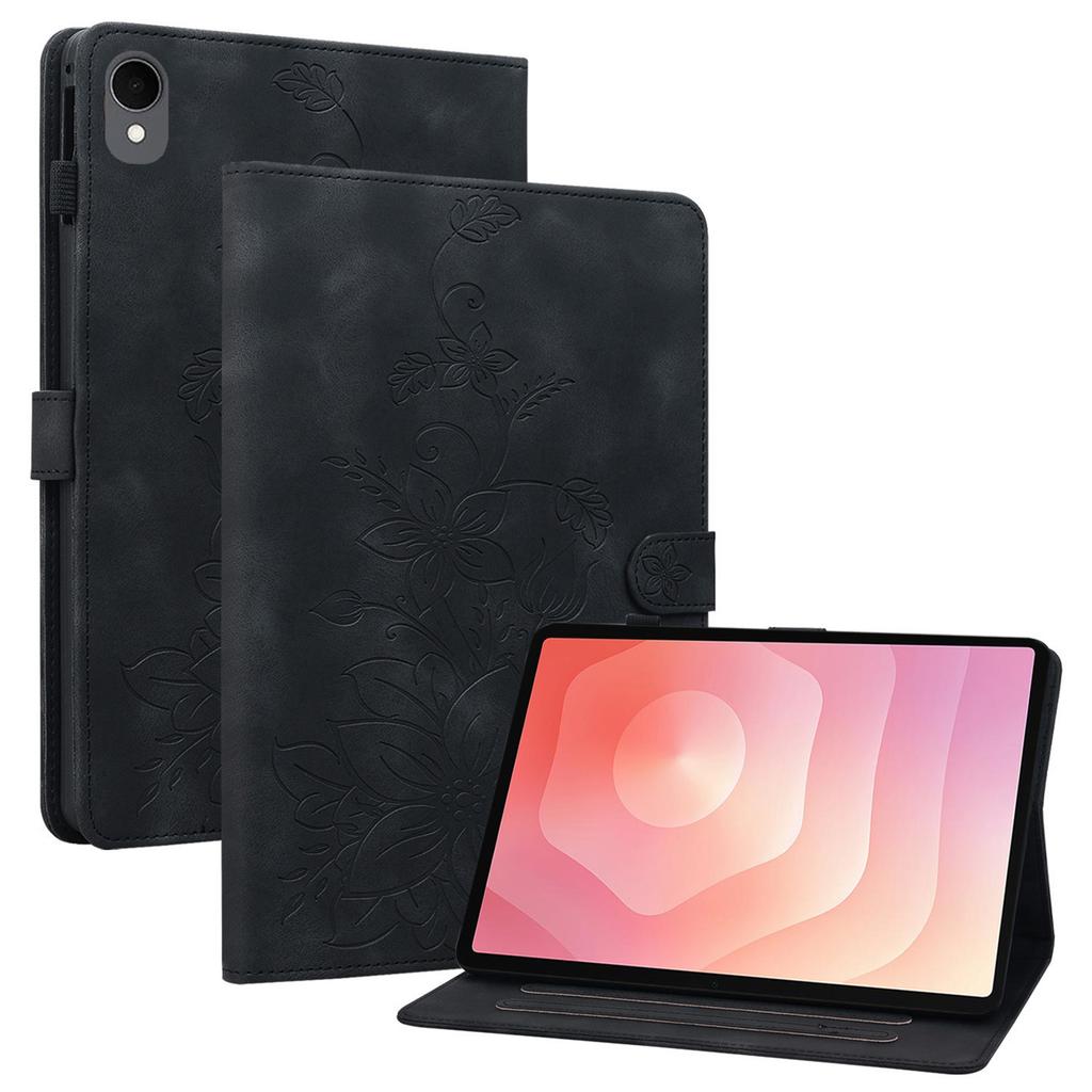 For Samsung Galaxy Tab S11 Case Lily Flower Imprint Card Slots Leather Tablet Cover