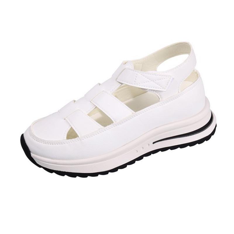 

Large size hollow slope heel sandals women s new Velcro little white shoes inner height increase bag head sports sandals 42