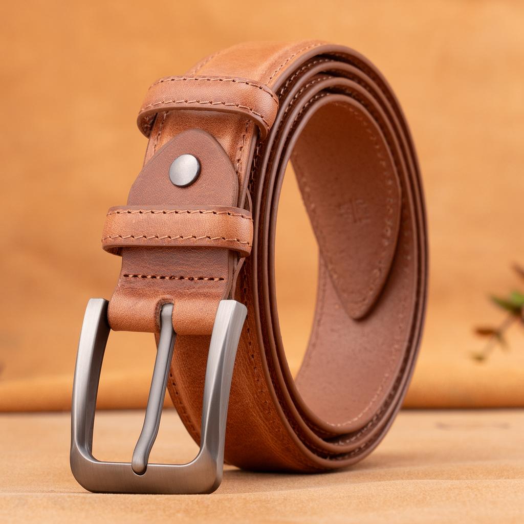 Retro Belt Men'S First Layer Cowhide Genuine Leather Versatile Tree Paste Leather Pin Buckle Belt Young And Middle-Aged Belt