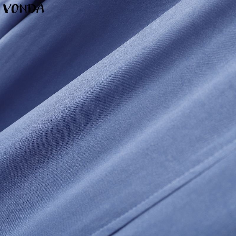 VONDA Women Round Neck Long Sleeve Casual Loose Ruffled Maxi Long Dress