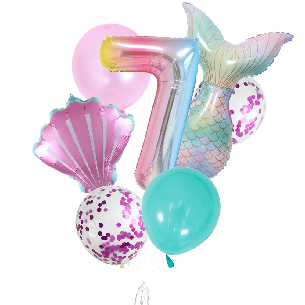 9Pcs/Set 32 Inch Mermaid Number Balloons Foil Balloon Helium Happy Birthday Party Decorations Kids Latex Ballon