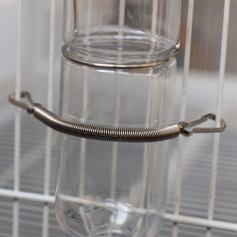 Metal Spring with 2 Clips Durable Stainless Steel Small Animal Cage Accessories Fixing Food Water Dispenser for Rabbit