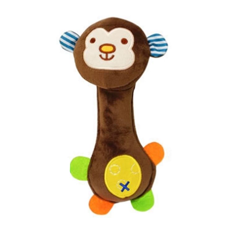 Children s toy squeeze rattle stick, baby toy animal hand grip stick, hand rattle soothing toy Brown Monkey