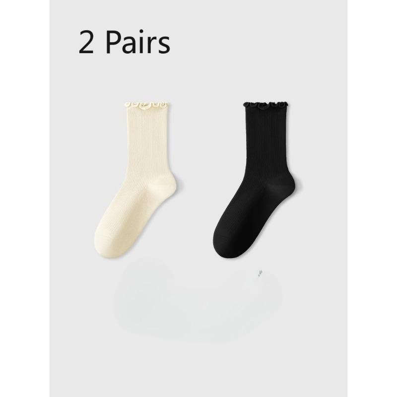 

2 Pairs of Dui Dui Socks Women s Spring and Summer Mid-calf Socks Pure Cotton Boneless Postpartum Socks Lace Summer Thin Style 2 pairs