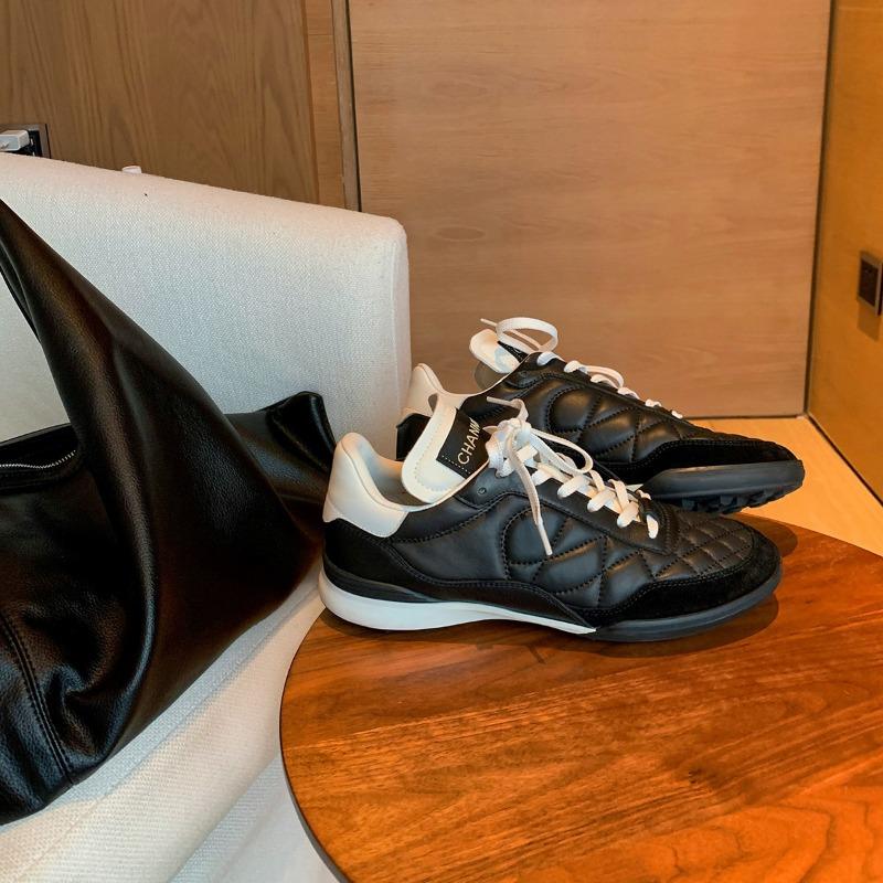 

Rhombus cowhide lace-up casual dad sneakers women s flat white shoes women s 34 чёрный