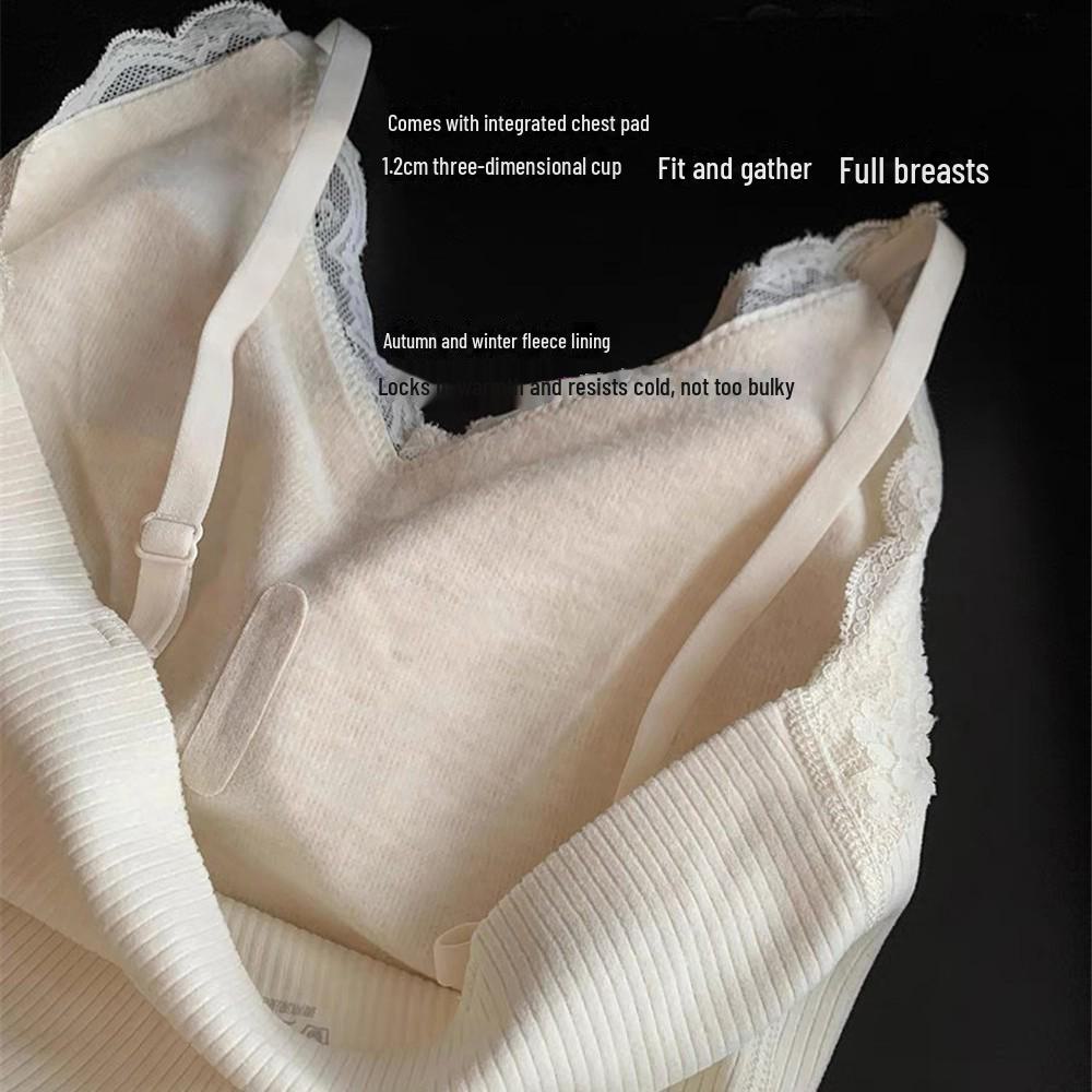 Damen Kaschmir Spitzen Trägertop mit festen Brustpolstern: Verdickte warme Unterwäsche, Slim Fit für Herbst und Winter.