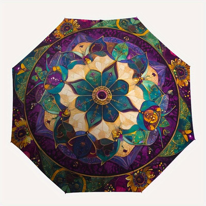 1pc Mandala Artwork with Floral Elements Umbrella with Plastic Handle,Suitable for All Seasons Home Travel Outdoor UmbrellaB1688
