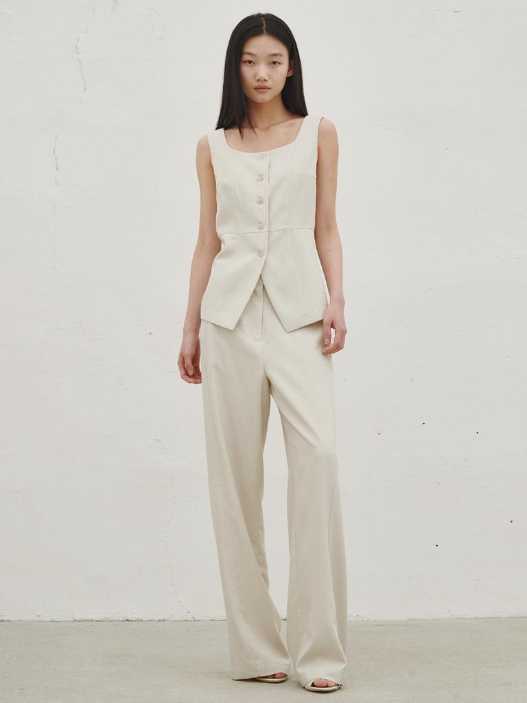 NOUVE Linen Vest Blouse Set-Up - Ivory