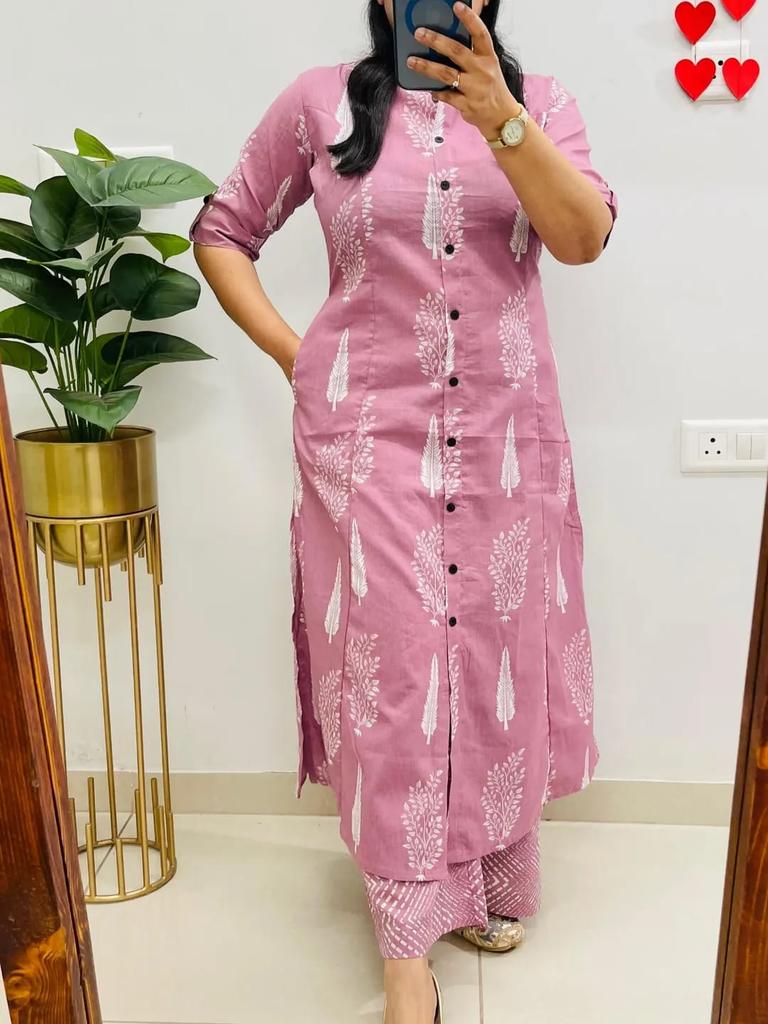 Women Designer Floral Fine Cotton Kurta Palazza Set Indian Designer Top Tunic Kurtis