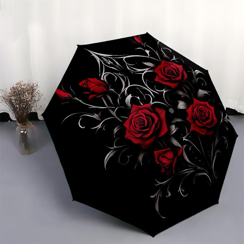 1pc Gothic Rose Design Umbrella with Plastic Handle,Suitable for All Seasons UmbrellaPT573