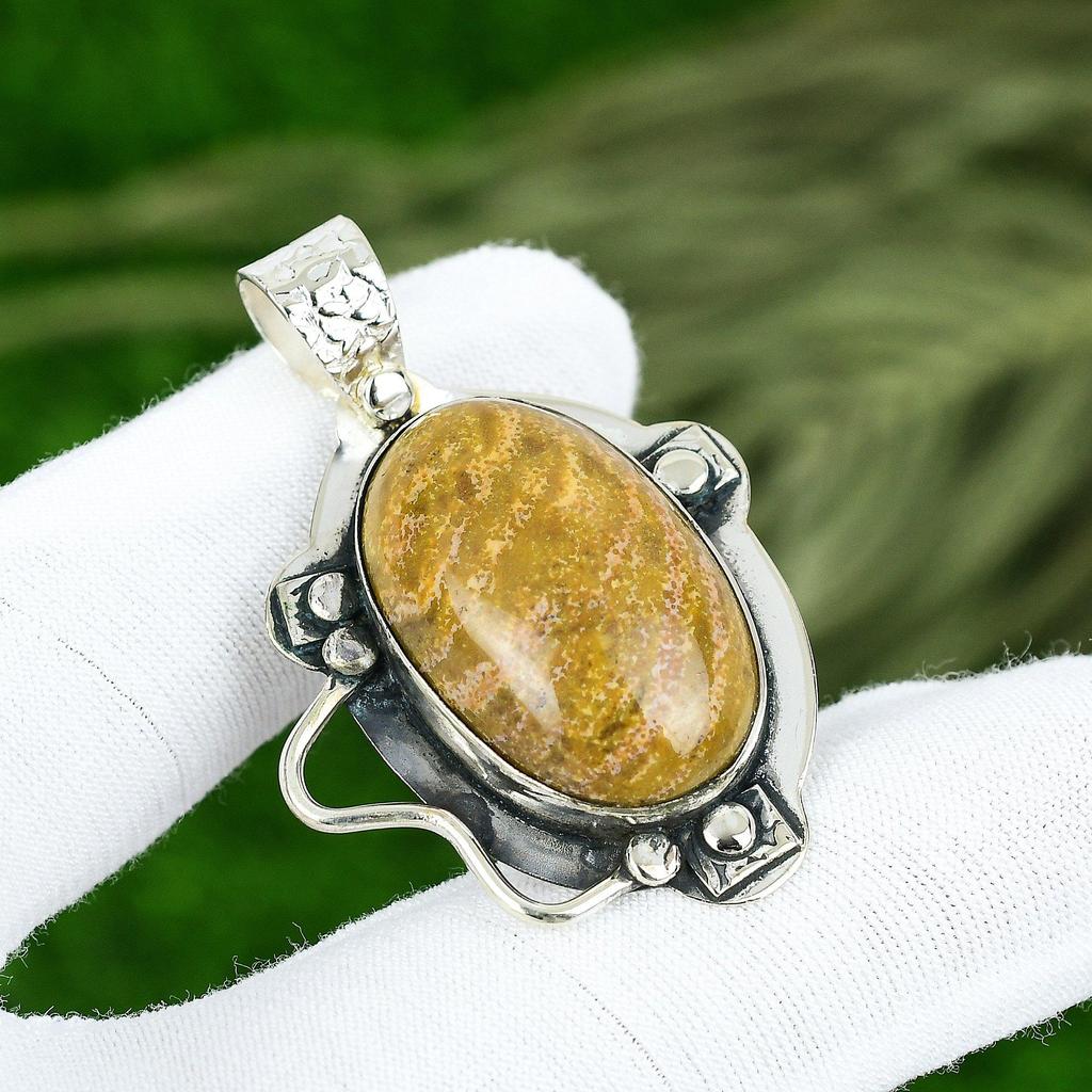 Natural Rainforest Jasper Gemstone Pendant 925 Sterling Silver Jewelry For Women
