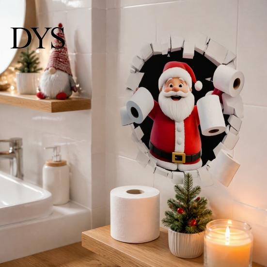 Seasonal Wall Decor for Office Christmas Sticker, 3D Santa Claus Break Through Decal, Easy Peel Decorative Stickers Toilet & Stick Holiday Home Window