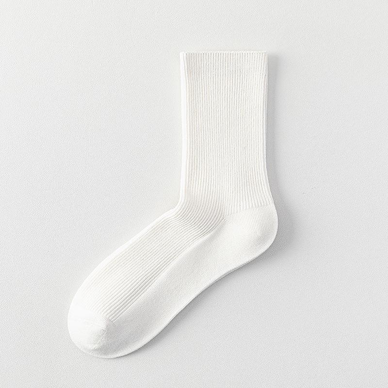 Women's Pure Cotton Mid-Calf Socks - Spring/Summer Style, Double Needle Craft, Solid Color, Seamless Toe.