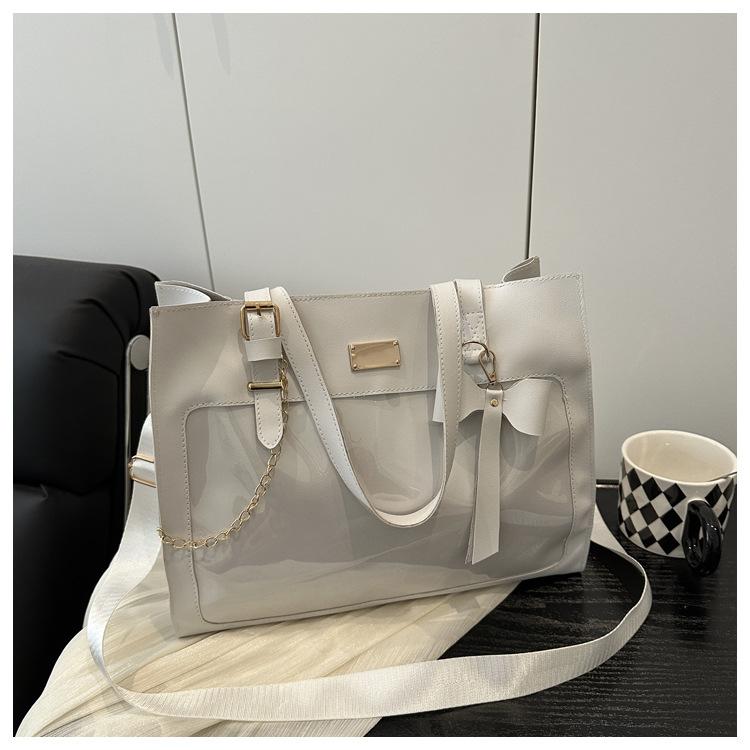 

New bow trend large capacity girl personality transparent sweet portable shoulder tote bag білий